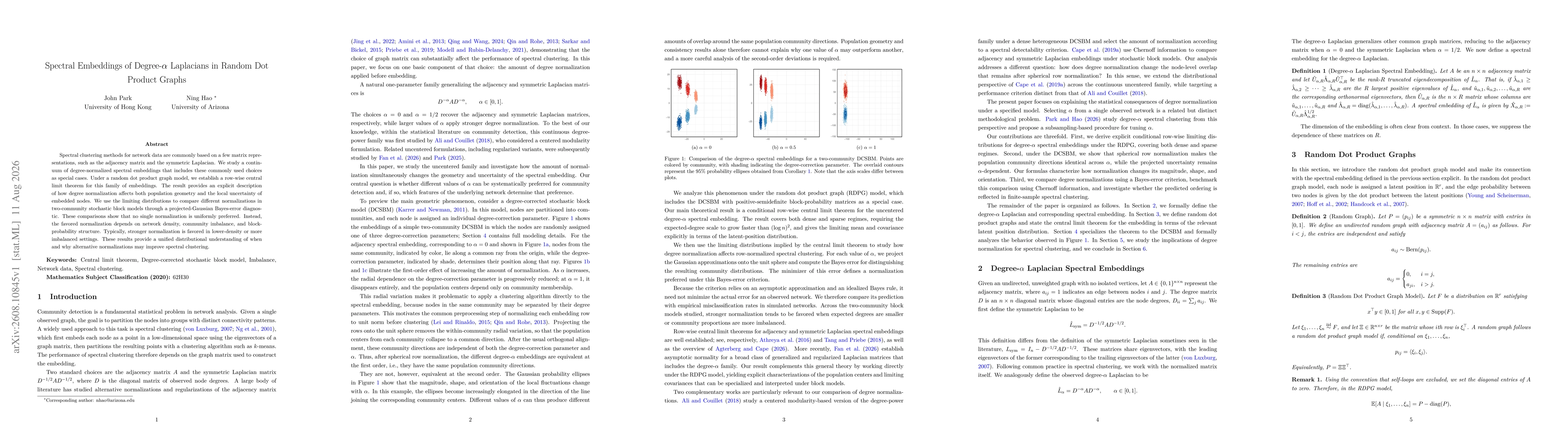 Thumbnail for Spectral Embeddings of Degree-$α$ Laplacians in Random Dot Product Graphs