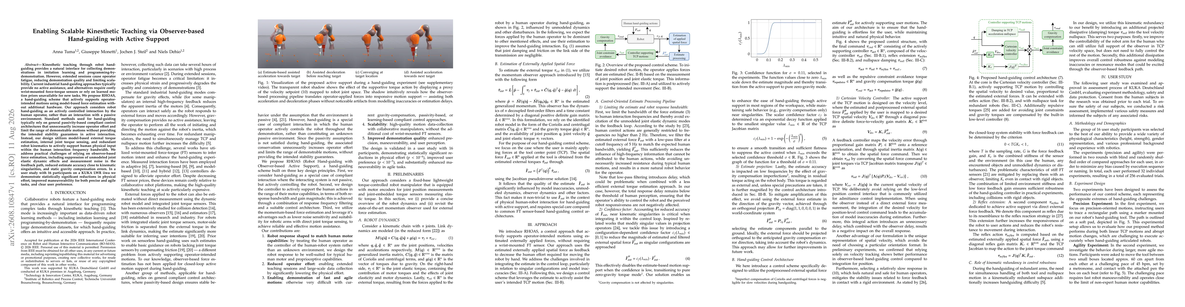 Thumbnail for Enabling Scalable Kinesthetic Teaching via Observer-based Hand-guiding with Active Support