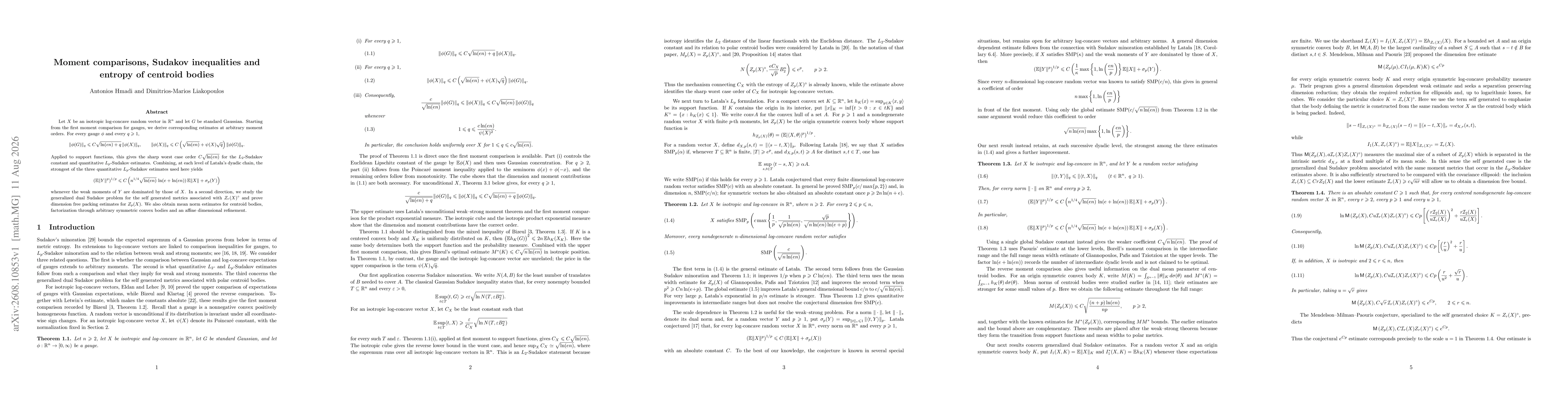 Thumbnail for Moment comparisons, Sudakov inequalities and entropy of centroid bodies