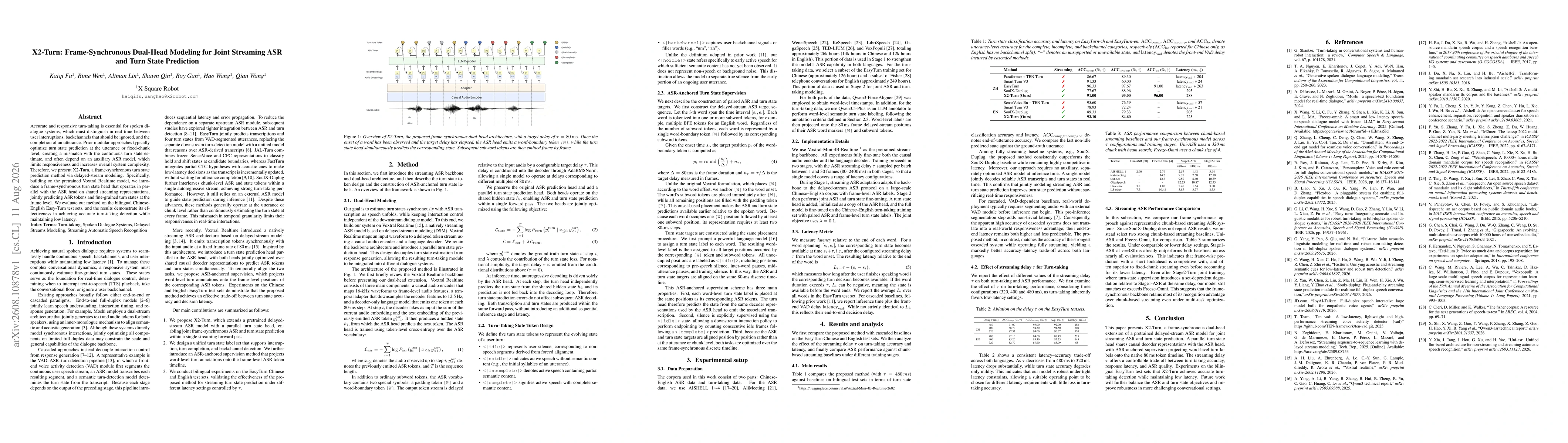 Thumbnail for X2-Turn: Frame-Synchronous Dual-Head Modeling for Joint Streaming ASR and Turn State Prediction