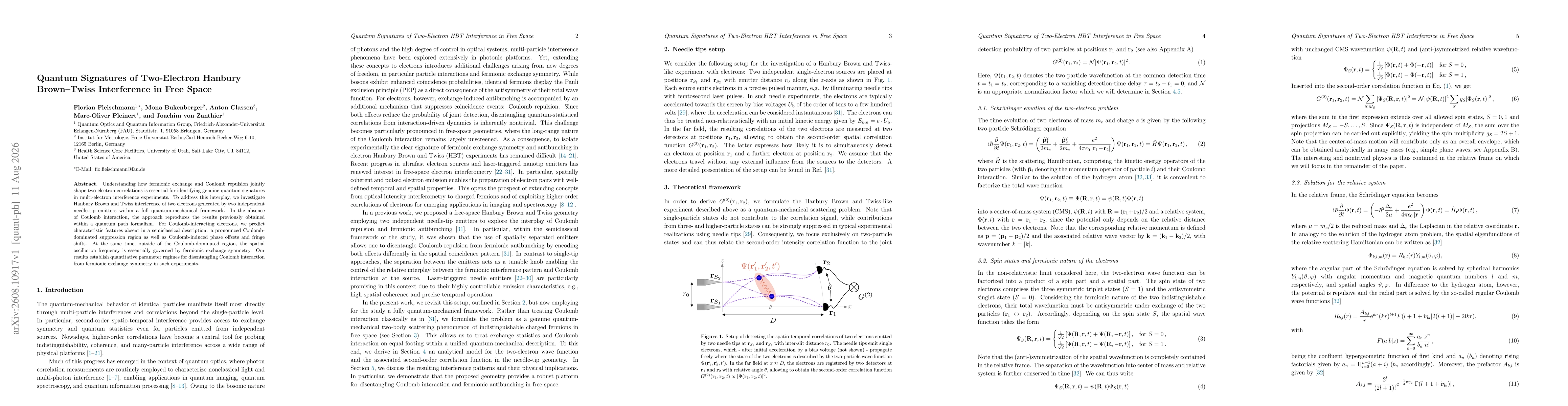 Thumbnail for Quantum Signatures of Two-Electron HBT Interference in Free Space