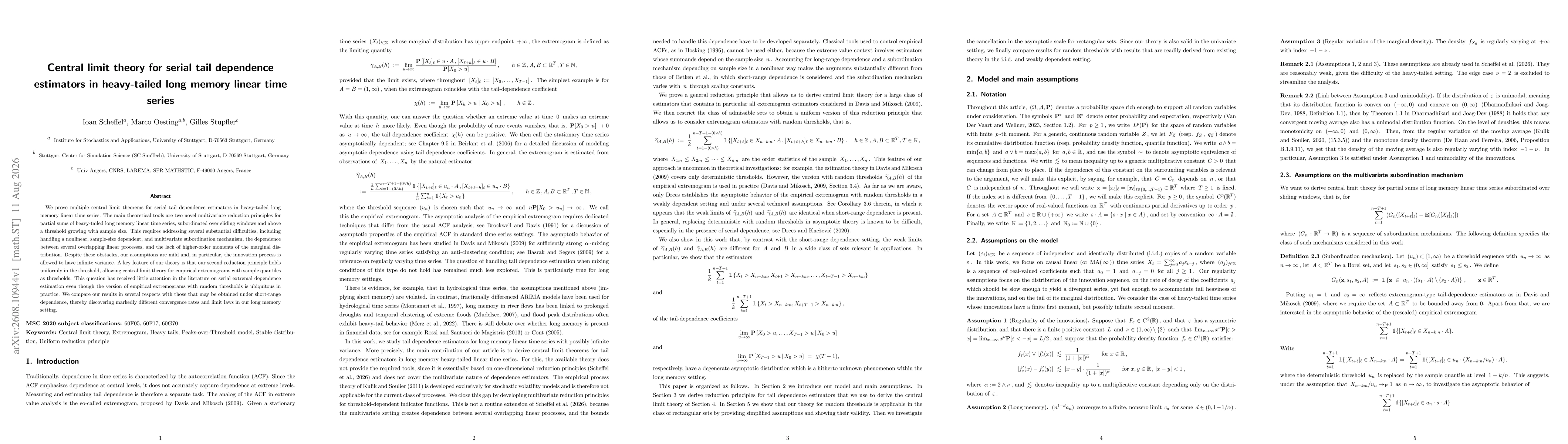Thumbnail for Central limit theory for serial tail dependence estimators in heavy-tailed long memory linear time series