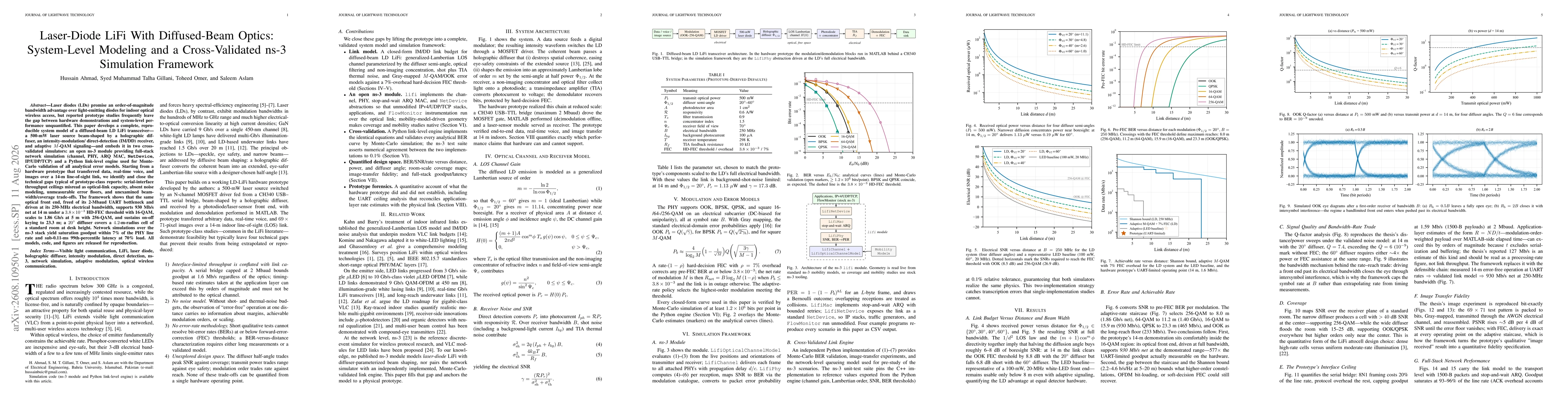 Thumbnail for Laser-Diode LiFi With Diffused-Beam Optics: System-Level Modeling and a Cross-Validated ns-3 Simulation Framework