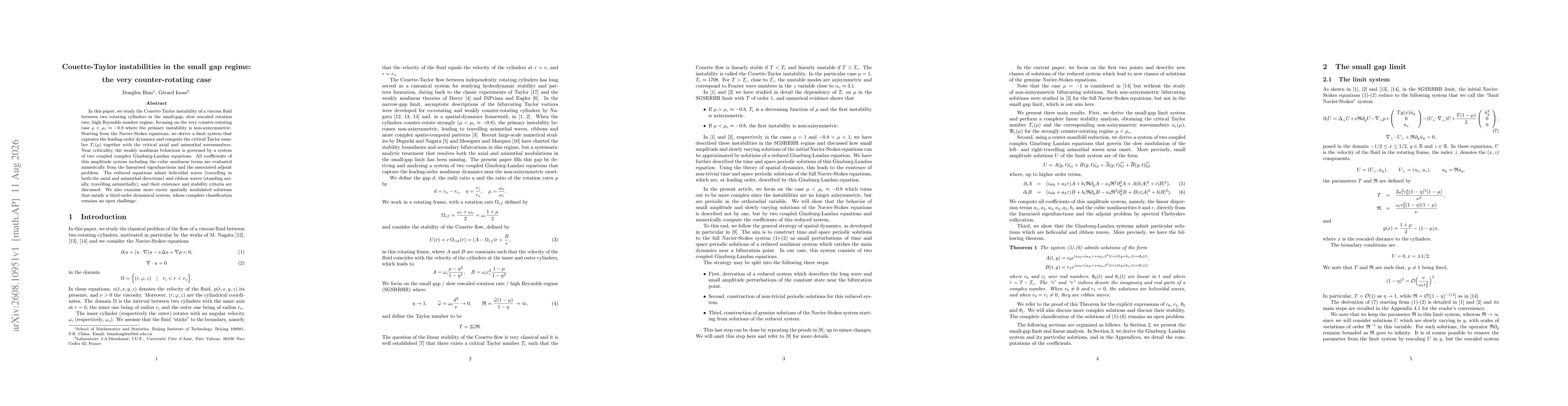 Thumbnail for Couette-Taylor instabilities in the small gap regime: the very counter-rotating case