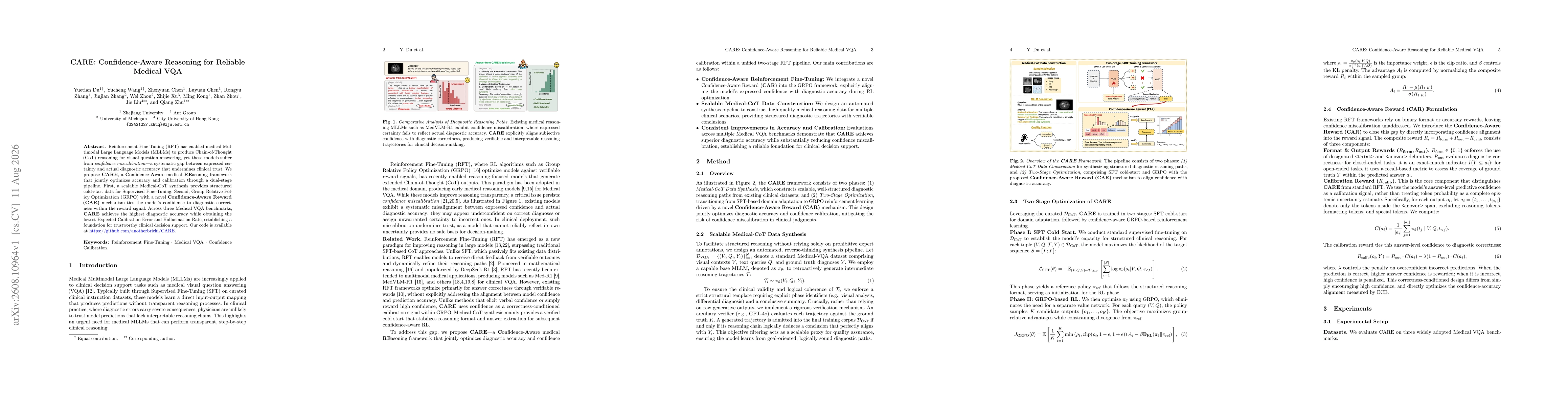 Thumbnail for CARE: Confidence-Aware Reasoning for Reliable Medical VQA