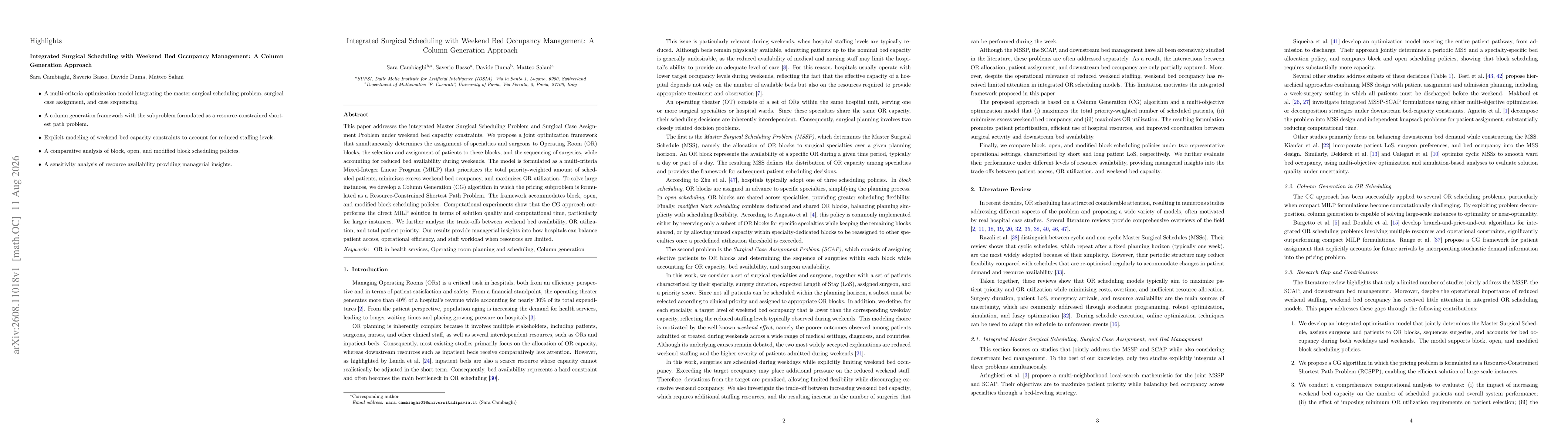 Thumbnail for Integrated Surgical Scheduling with Weekend Bed Occupancy Management: A Column Generation Approach