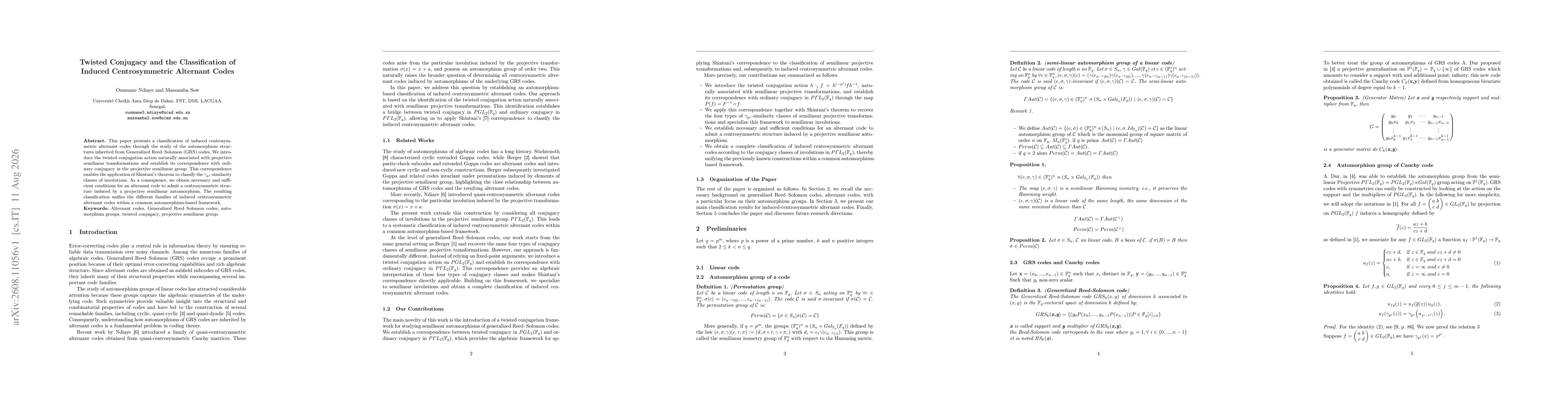 Thumbnail for Twisted Conjugacy and the Classification of Induced Centrosymmetric Alternant Codes