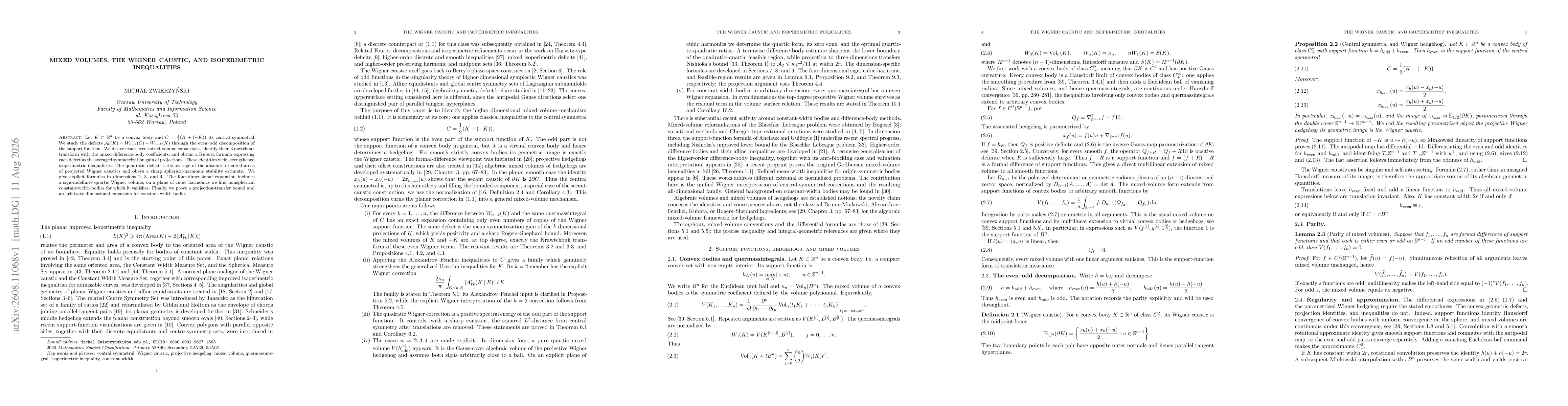 Thumbnail for Mixed Volumes, the Wigner Caustic, and Isoperimetric Inequalities