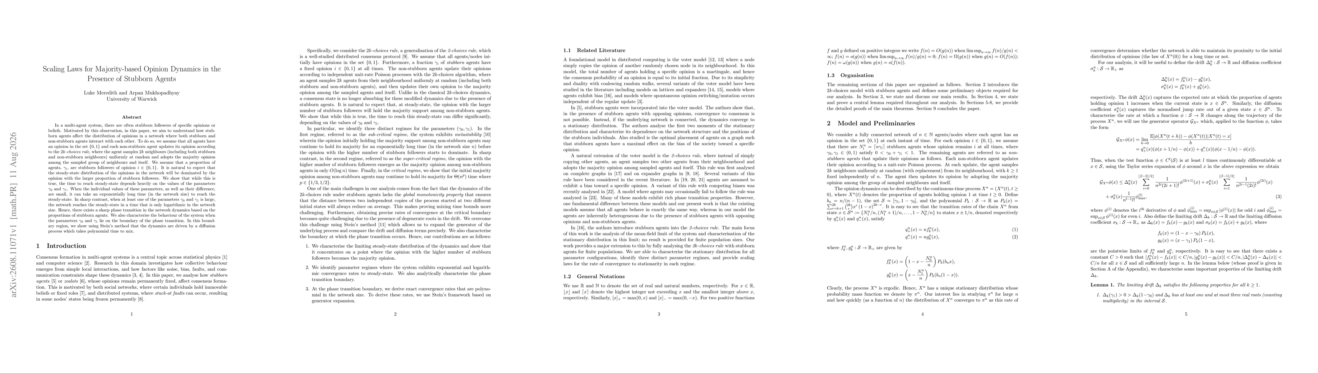 Thumbnail for Scaling Laws for Majority-based Opinion Dynamics in the Presence of Stubborn Agents