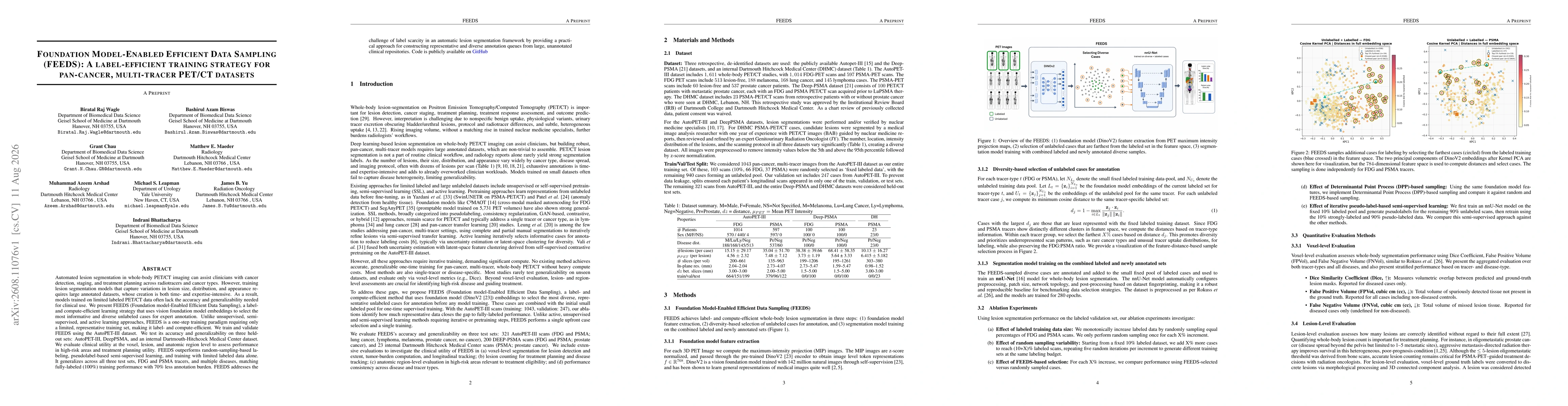 Thumbnail for Foundation Model-Enabled Efficient Data Sampling (FEEDS): A label-efficient training strategy for pan-cancer, multi-tracer PET/CT datasets
