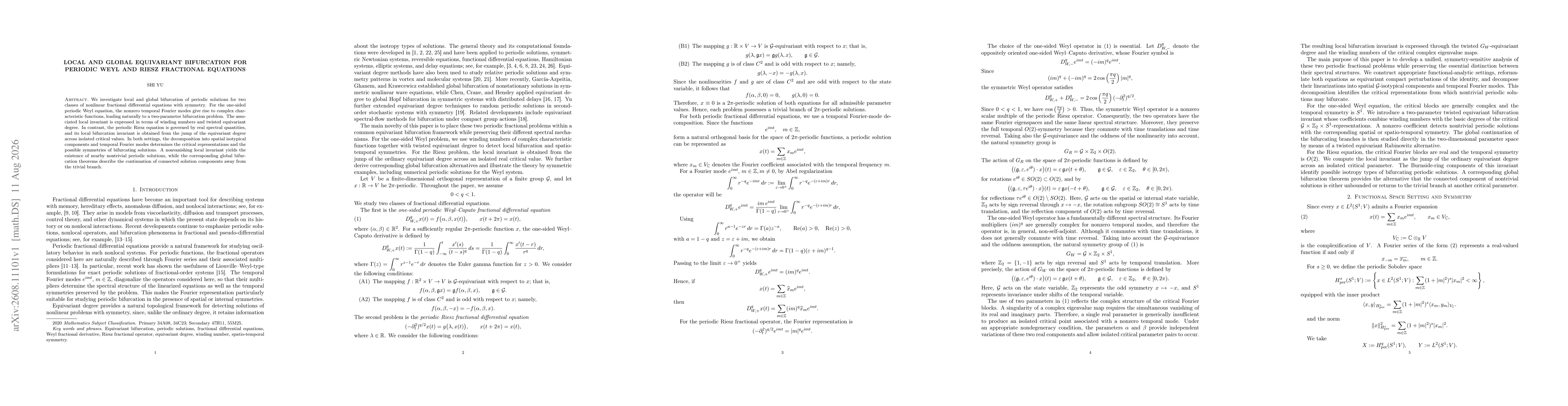 Thumbnail for Local and Global Equivariant Bifurcation for Periodic Weyl and Riesz Fractional Equations