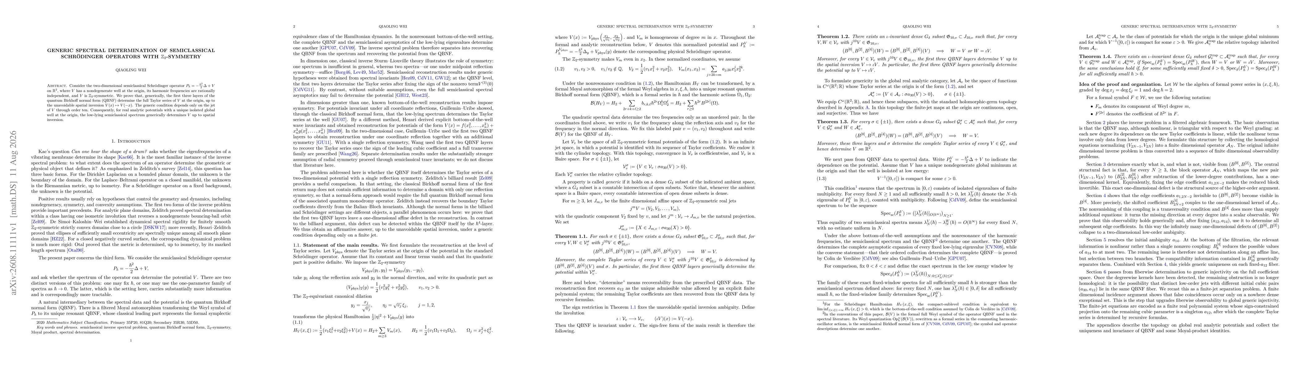 Thumbnail for Generic Spectral Determination of Semiclassical Schrödinger Operators with $\mathbb Z_2$-Symmetry