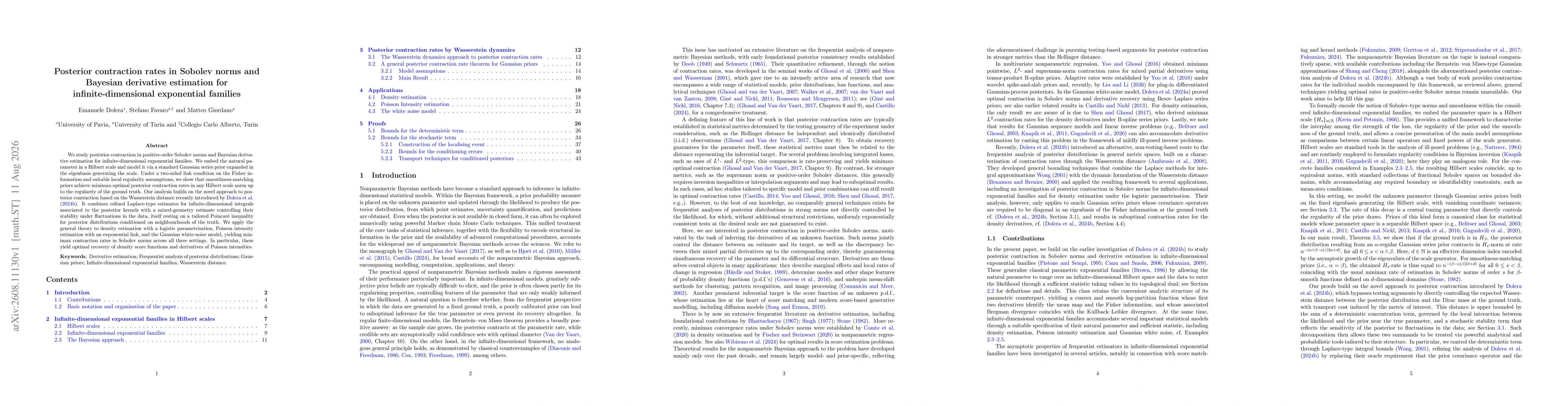 Thumbnail for Posterior contraction rates in Sobolev norms and Bayesian derivative estimation for infinite-dimensional exponential families
