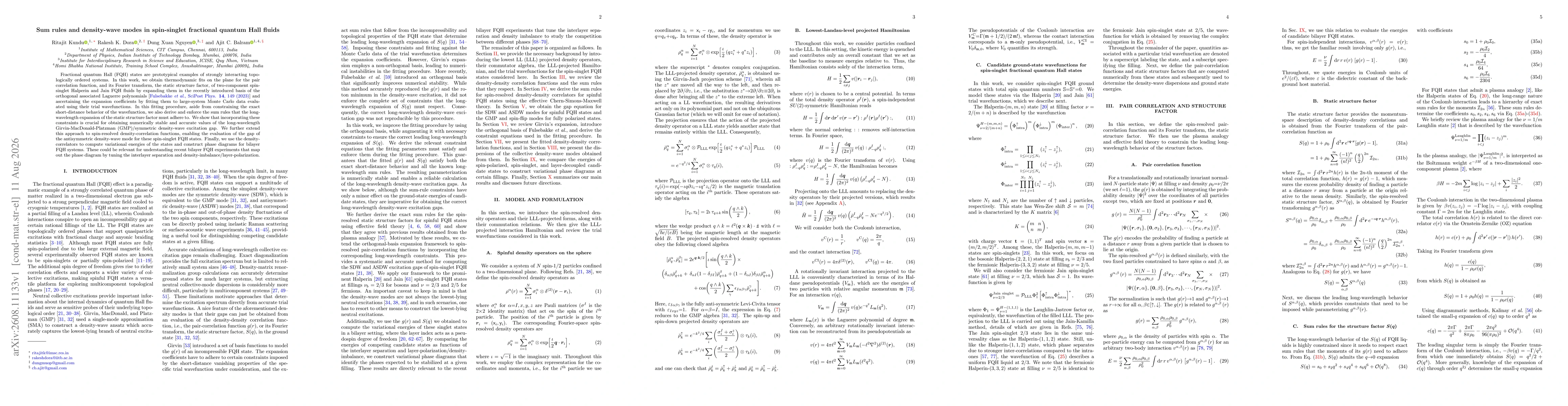 Thumbnail for Sum rules and density-wave modes in spin-singlet fractional quantum Hall fluids