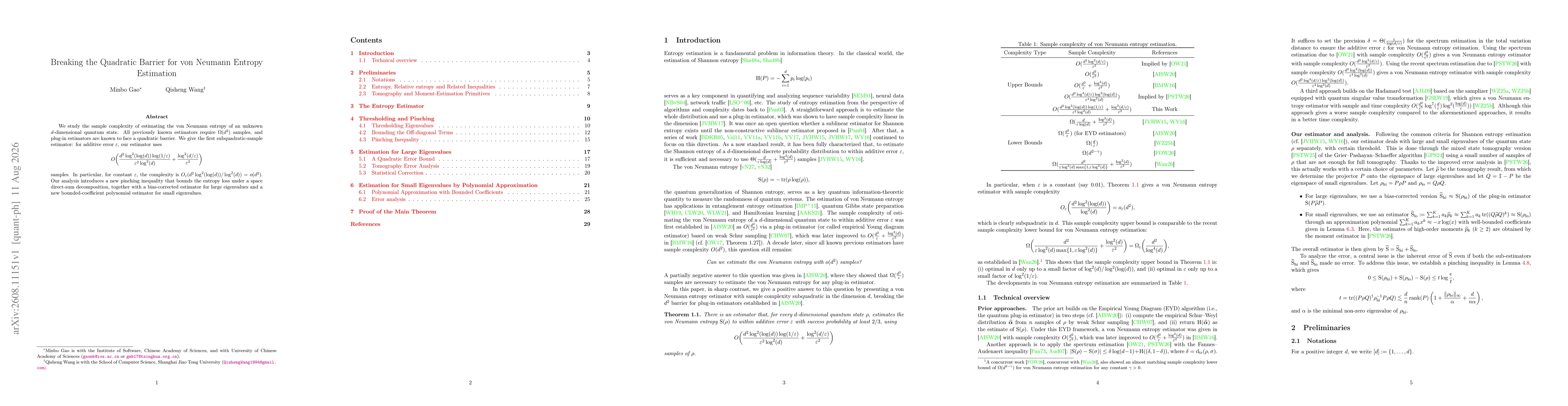 Thumbnail for Breaking the Quadratic Barrier for von Neumann Entropy Estimation