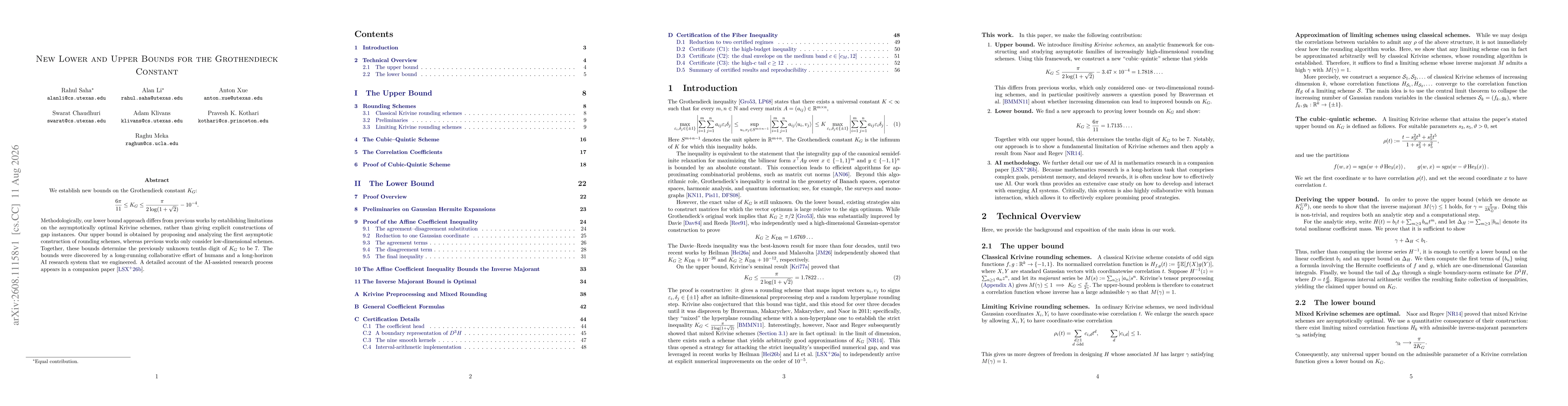 Thumbnail for New Lower and Upper Bounds for the Grothendieck Constant