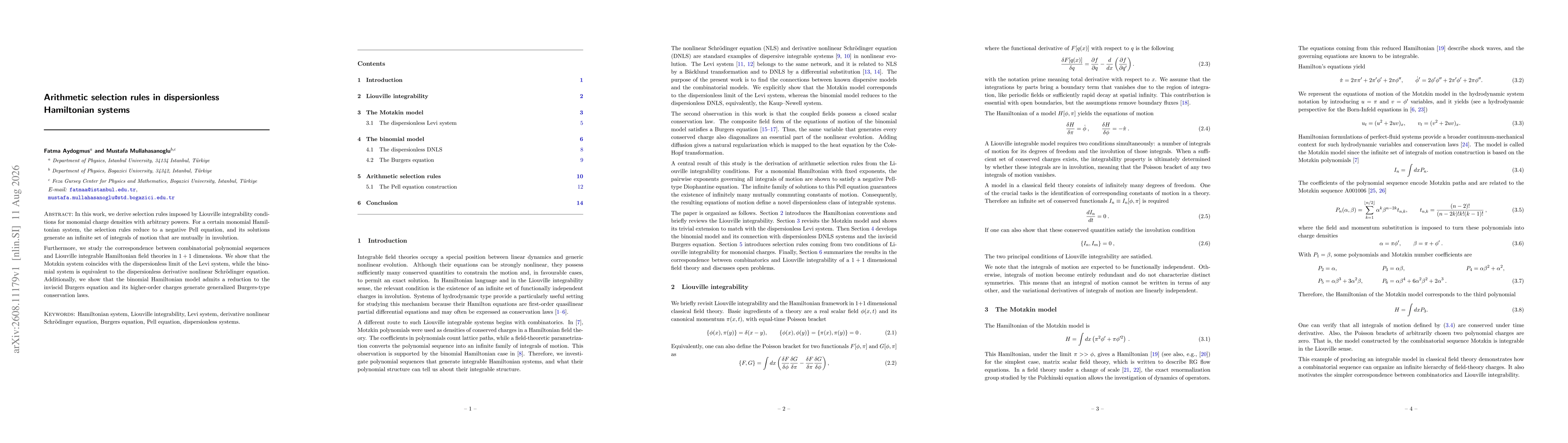 Thumbnail for Arithmetic selection rules in dispersionless Hamiltonian systems