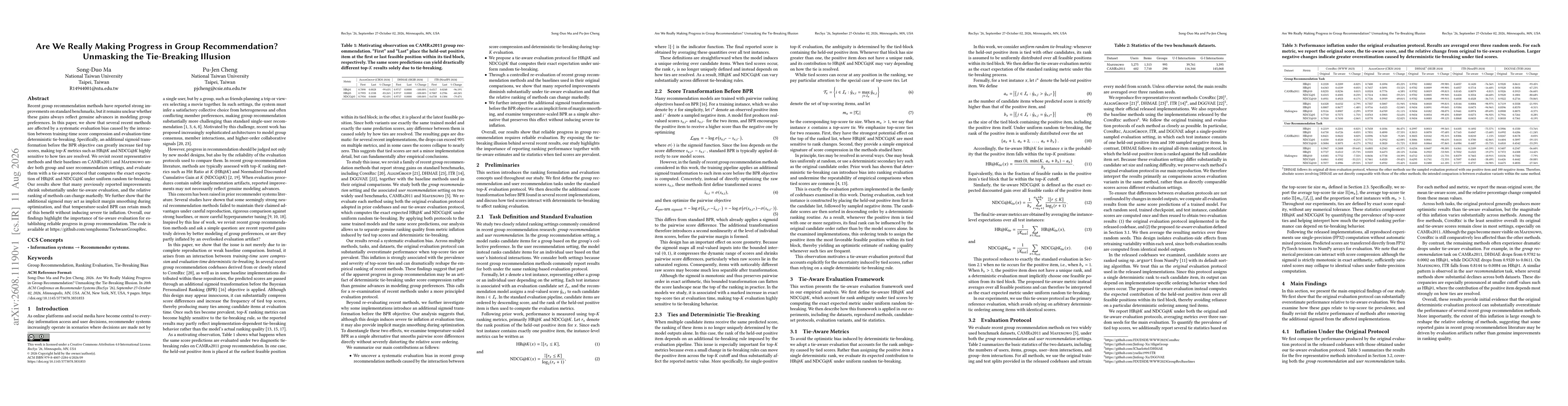 Thumbnail for Are We Really Making Progress in Group Recommendation? Unmasking the Tie-Breaking Illusion