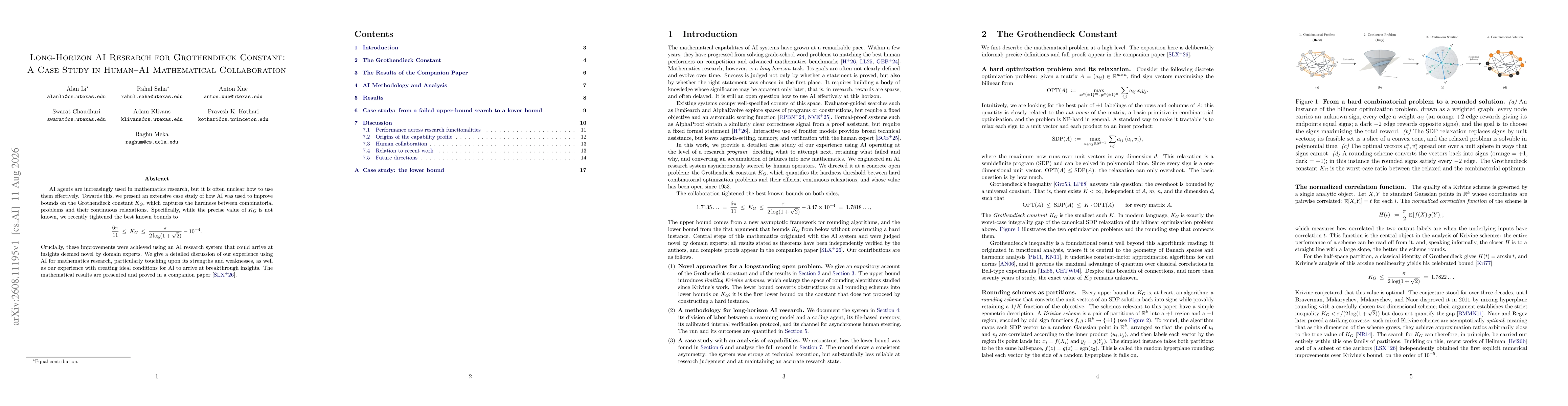 Thumbnail for Long-Horizon AI Research for Grothendieck Constant: A Case Study in Human-AI Mathematical Collaboration