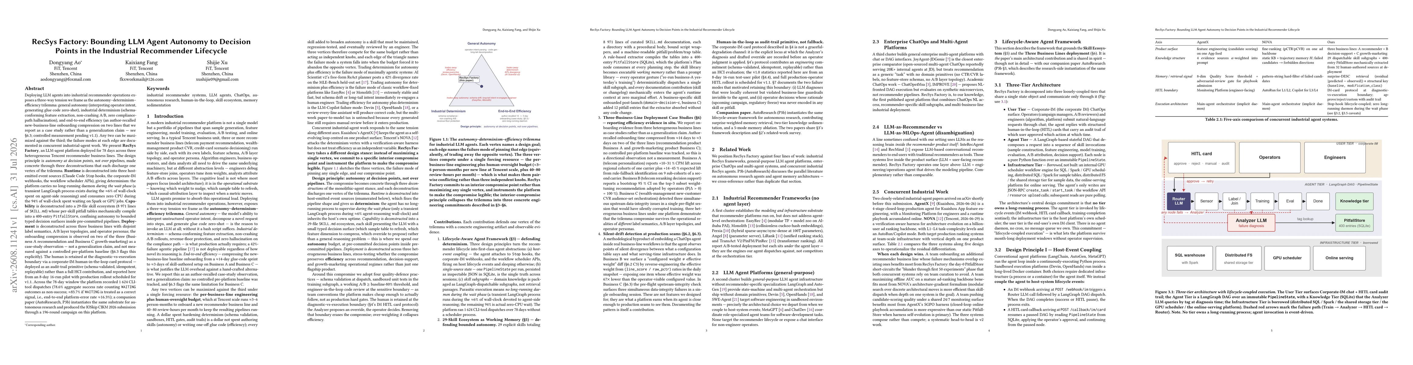 Thumbnail for RecSys Factory: Bounding LLM Agent Autonomy to Decision Points in the Industrial Recommender Lifecycle