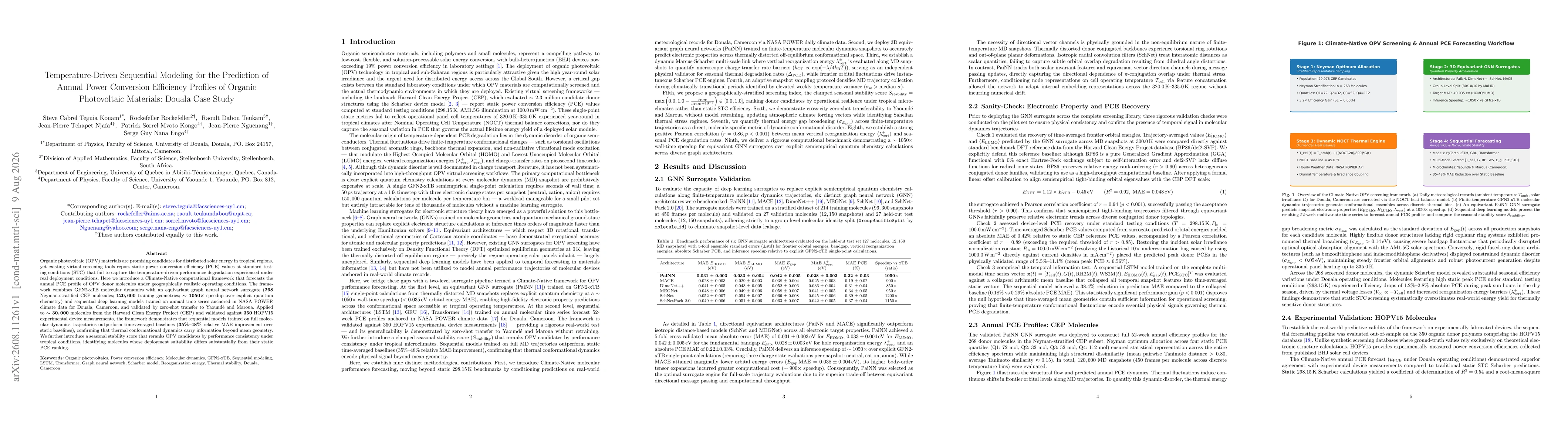 Thumbnail for Temperature-Driven Sequential Modeling for the Prediction of Annual Power Conversion Efficiency Profiles of Organic Photovoltaic Materials: Douala Case Study