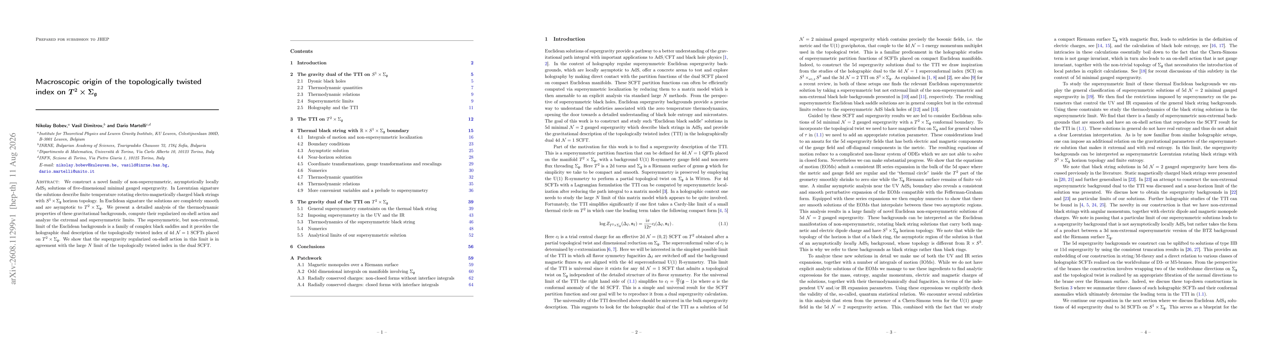 Thumbnail for Macroscopic origin of the topologically twisted index on $T^2 \times Σ_{\mathfrak{g}}$