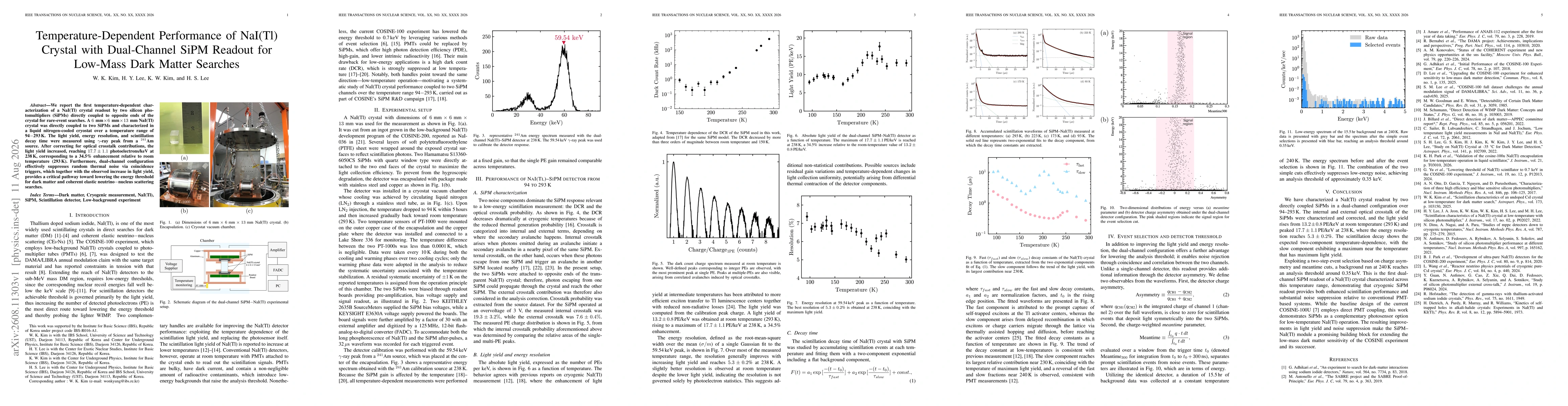Thumbnail for Temperature-Dependent Performance of NaI(Tl) Crystal with Dual-Channel SiPM Readout for Low-Mass Dark Matter Searches