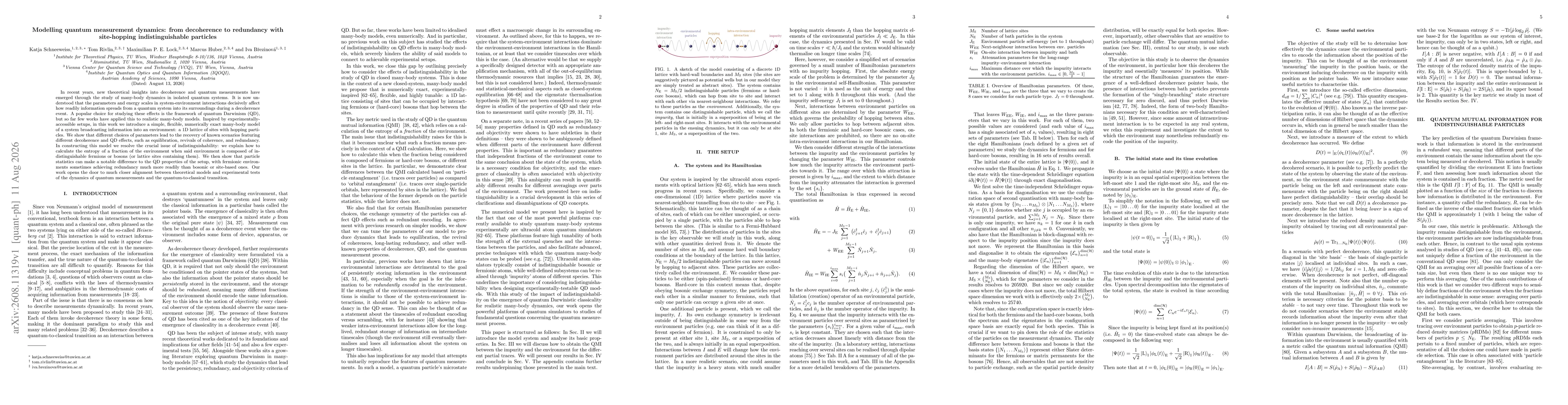 Thumbnail for Modelling quantum measurement dynamics: from decoherence to redundancy with site-hopping indistinguishable particles