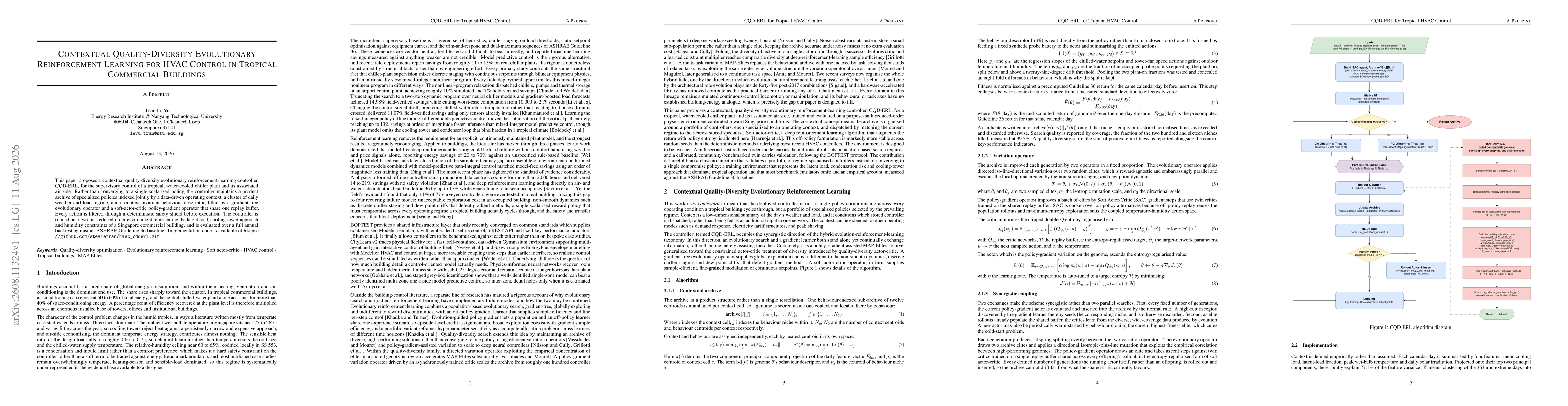 Thumbnail for Contextual Quality-Diversity Evolutionary Reinforcement Learning for HVAC Control in Tropical Commercial Buildings
