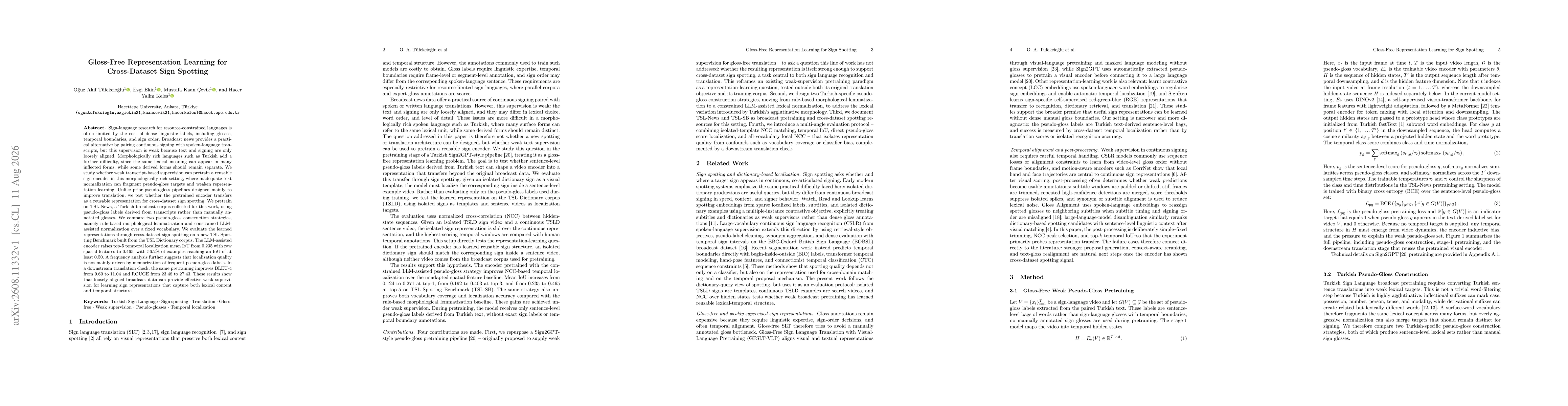 Thumbnail for Gloss-Free Representation Learning for Cross-Dataset Sign Spotting