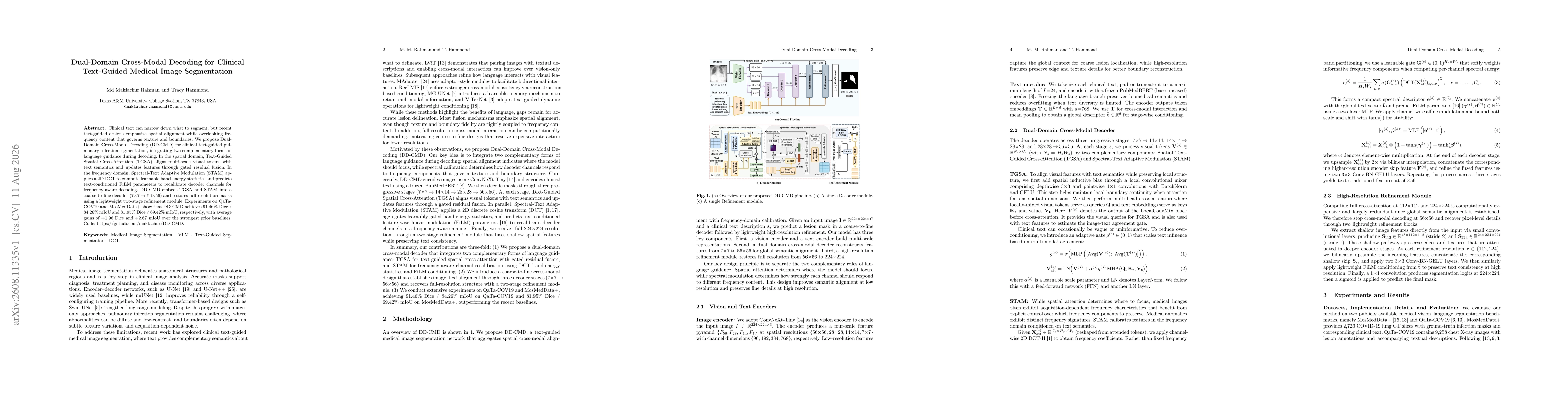 Thumbnail for Dual-Domain Cross-Modal Decoding for Clinical Text-Guided Medical Image Segmentation
