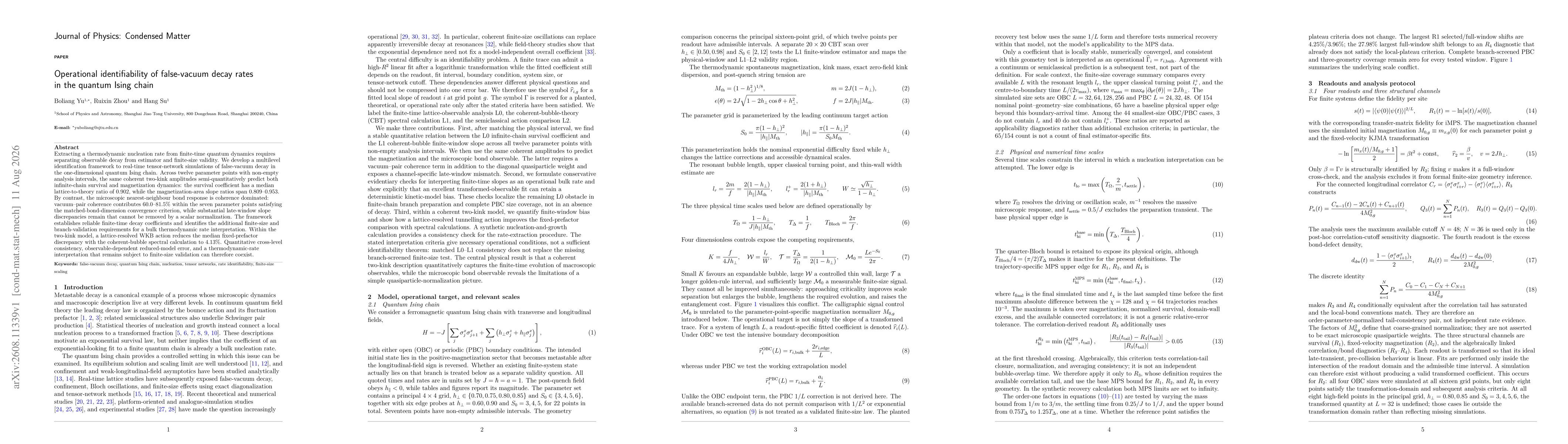 Thumbnail for Operational identifiability of false-vacuum decay rates in the quantum Ising chain