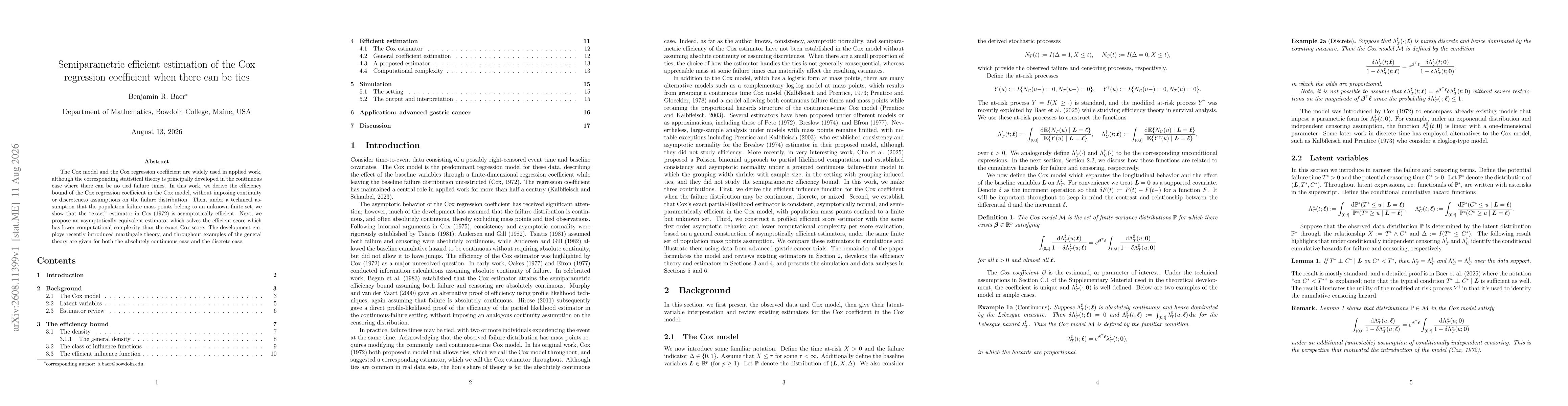 Thumbnail for Semiparametric efficient estimation of the Cox regression coefficient when there can be ties