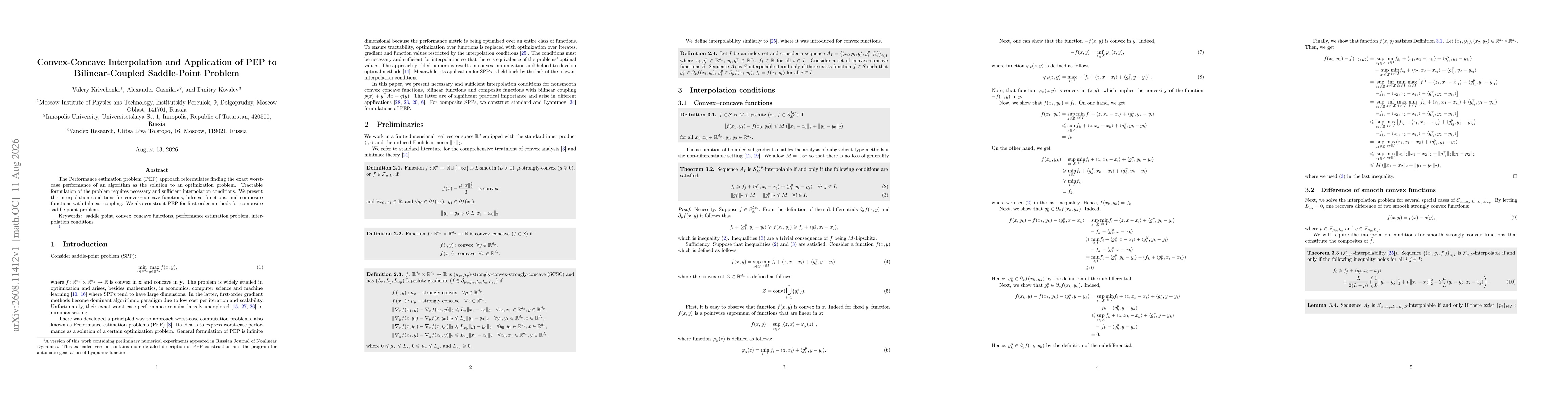 Thumbnail for Convex-Concave Interpolation and Application of PEP to Bilinear-Coupled Saddle-Point Problem