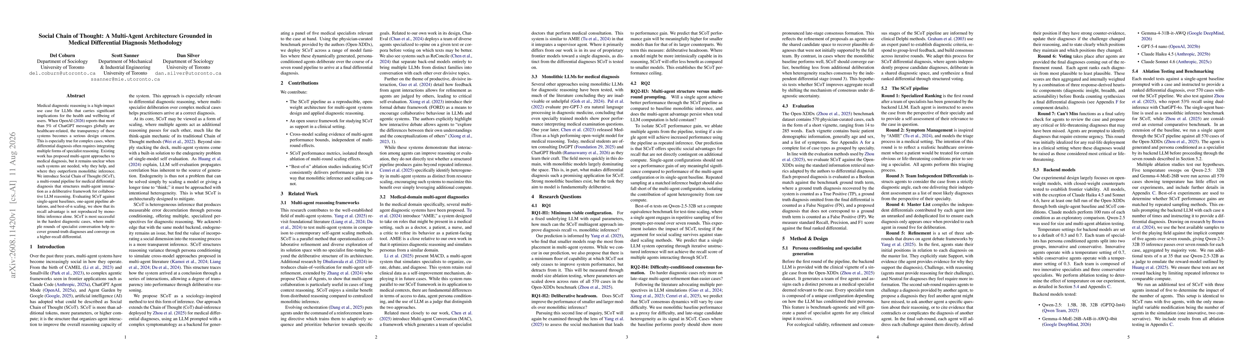 Thumbnail for Social Chain of Thought: A Multi-Agent Architecture Grounded in Medical Differential Diagnosis Methodology