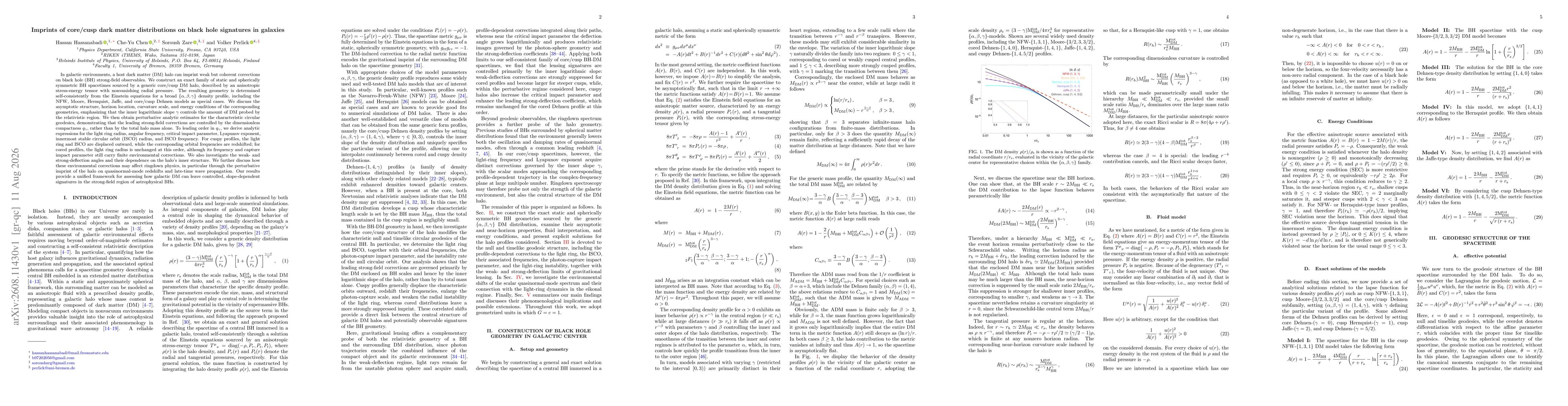 Thumbnail for Imprints of core/cusp dark matter distributions on black hole signatures in galaxies