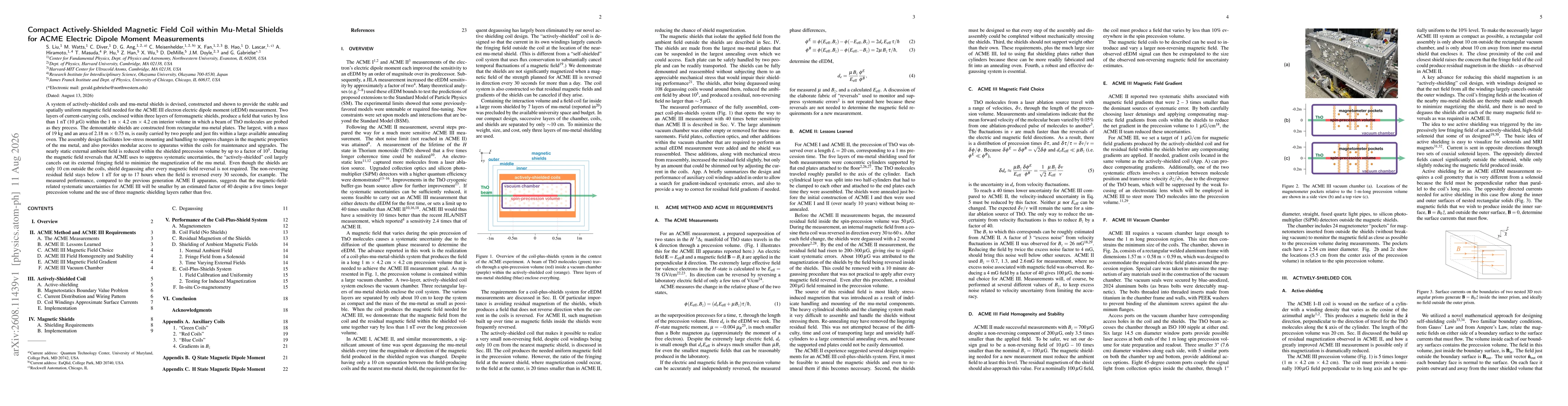 Thumbnail for Compact Actively-Shielded Magnetic Field Coil within Mu-Metal Shields for ACME Electric Dipole Moment Measurements