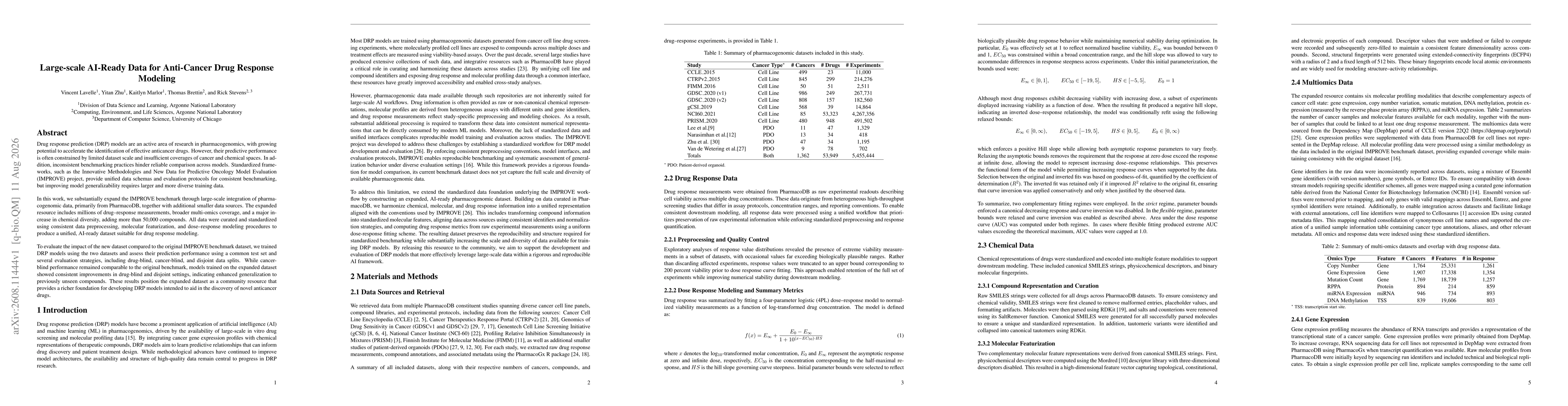 Thumbnail for Large-scale AI-Ready Data for Anti-Cancer Drug Response Modeling