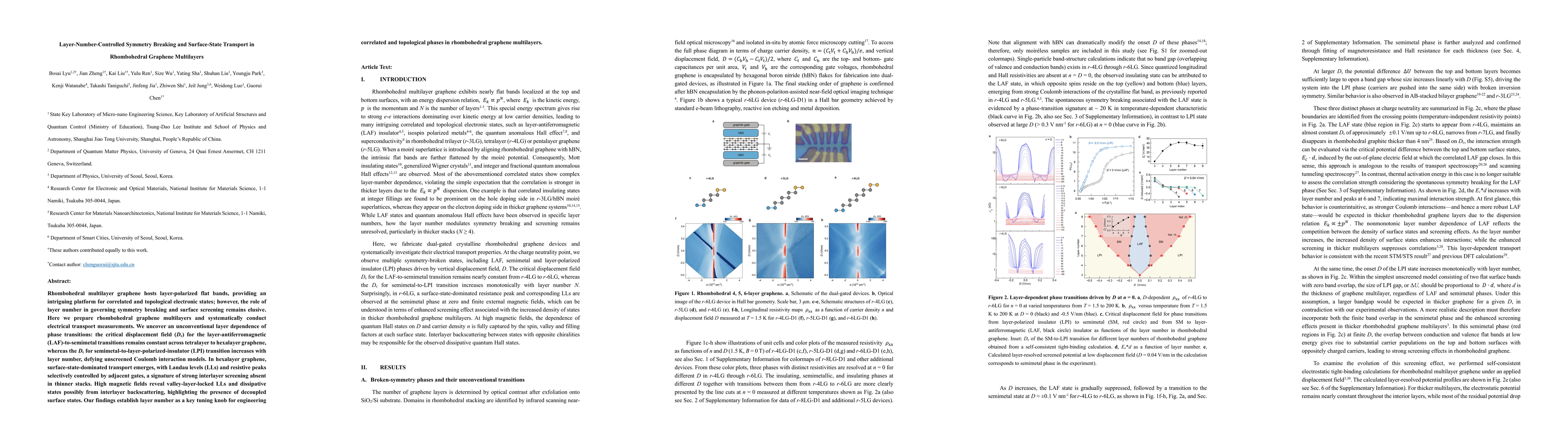Thumbnail for Layer-Number-Controlled Symmetry Breaking and Surface-State Transport in Rhombohedral Graphene Multilayers