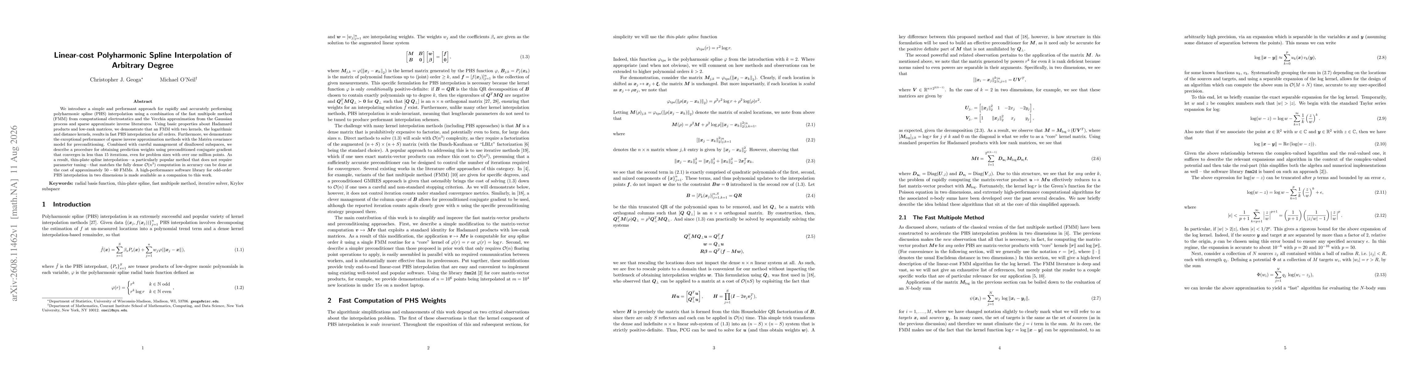 Thumbnail for Linear-cost Polyharmonic Spline Interpolation of Arbitrary Degree