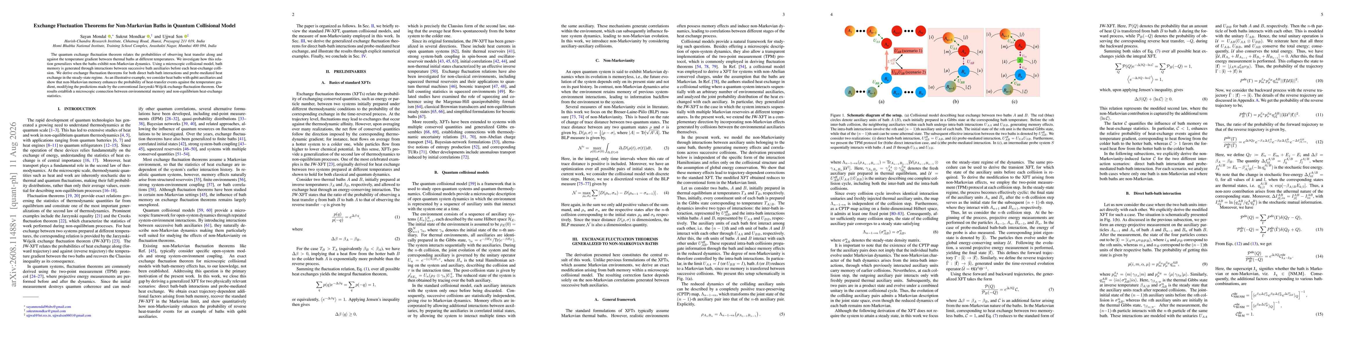 Thumbnail for Exchange Fluctuation Theorems for Non-Markovian Baths in Quantum Collisional Model