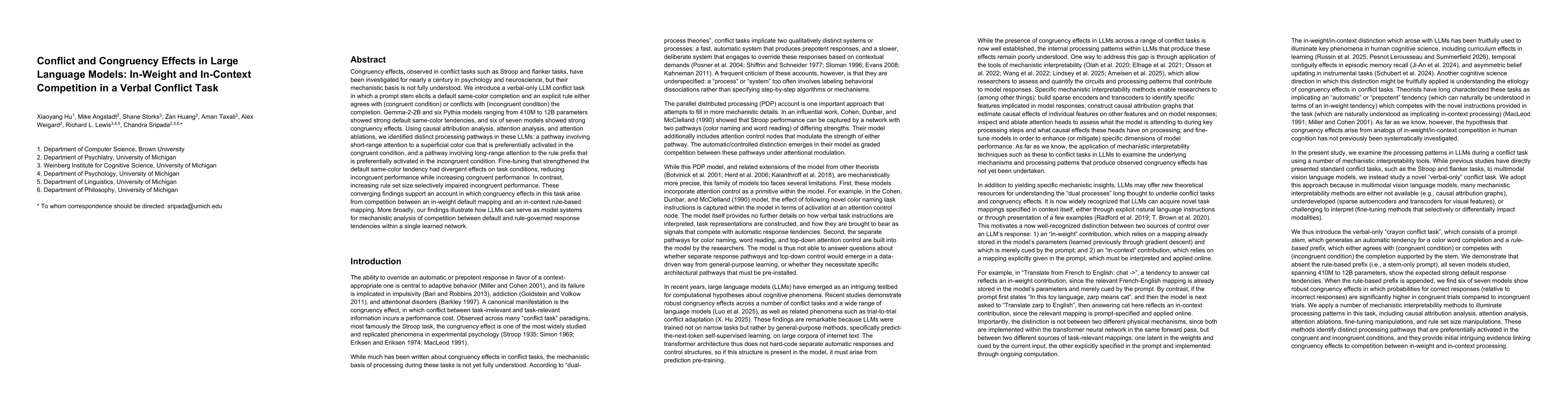 Thumbnail for Conflict and Congruency Effects in Large Language Models: In-Weight and In-Context Competition in a Verbal Conflict Task