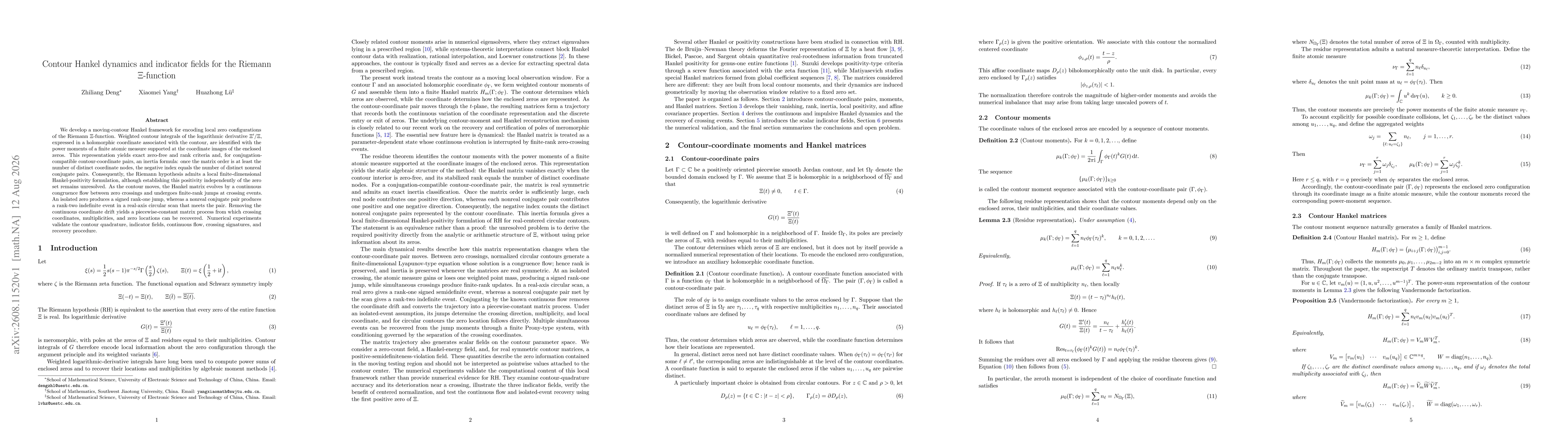 Thumbnail for Contour Hankel dynamics and indicator fields for the Riemann $Ξ$-function