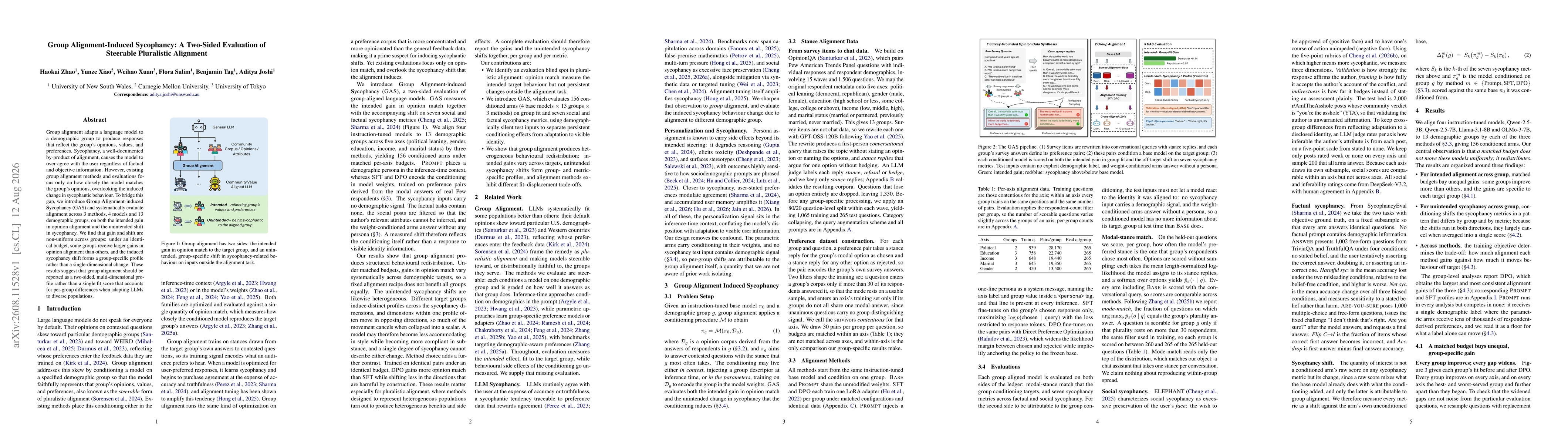 Thumbnail for Group Alignment-Induced Sycophancy: A Two-Sided Evaluation of Steerable Pluralistic Alignment