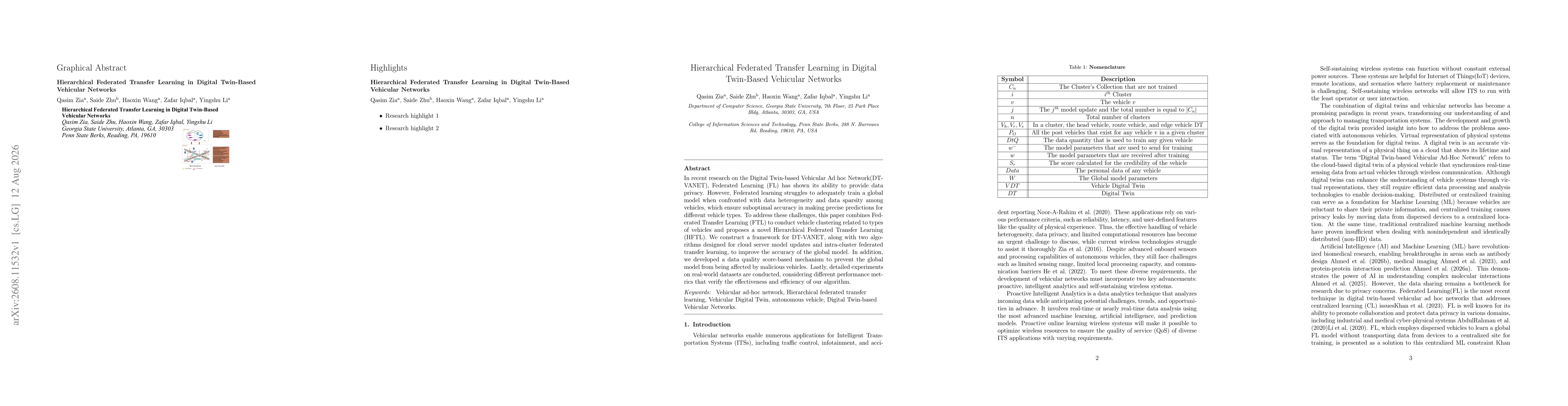 Thumbnail for Hierarchical Federated Transfer Learning in Digital Twin-Based Vehicular Networks