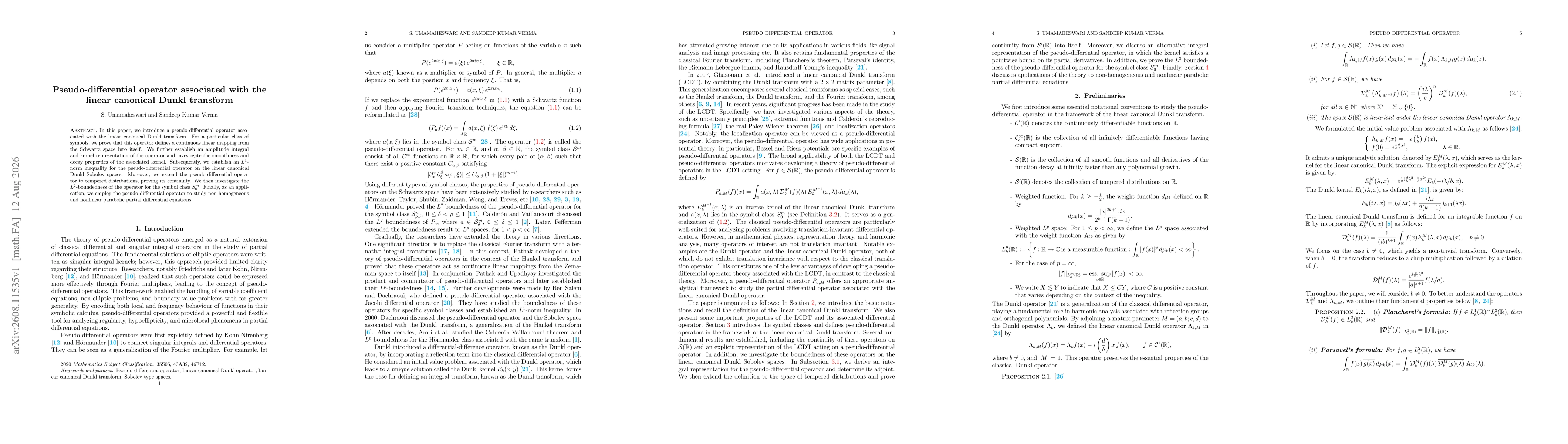 Thumbnail for Pseudo-differential operator associated with the linear canonical Dunkl transform