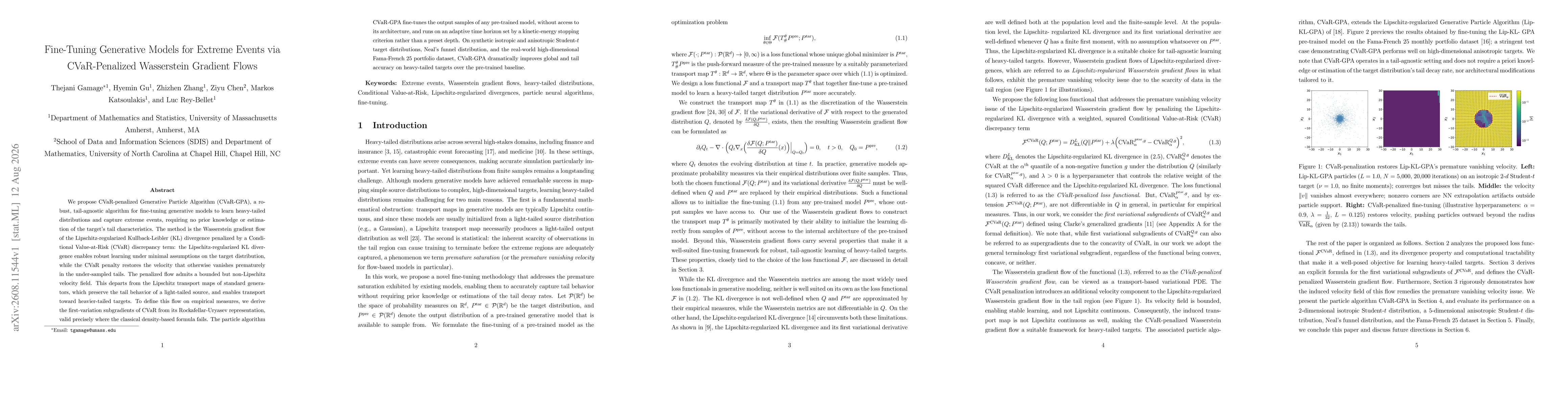 Thumbnail for Fine-Tuning Generative Models for Extreme Events via CVaR-Penalized Wasserstein Gradient Flows