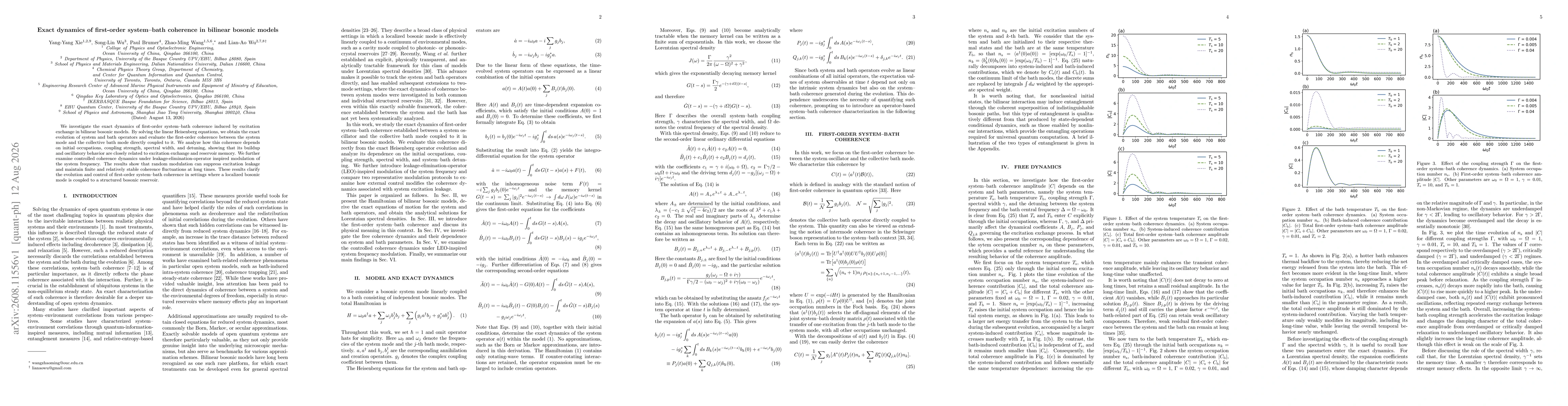 Thumbnail for Exact dynamics of first-order system-bath coherence in bilinear bosonic models
