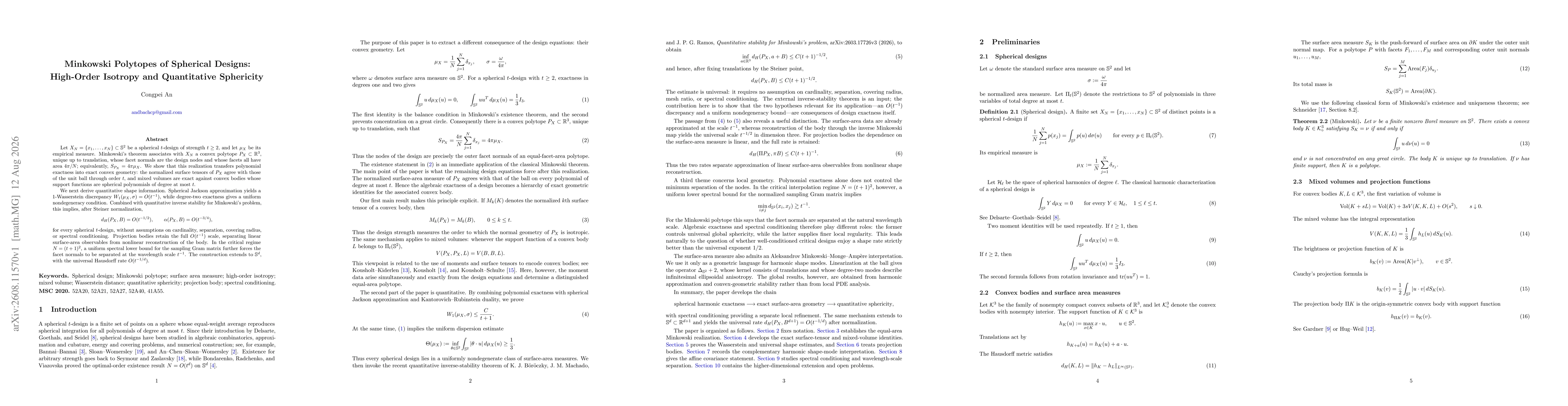 Thumbnail for Minkowski Polytopes of Spherical Designs: High-Order Isotropy and Quantitative Sphericity