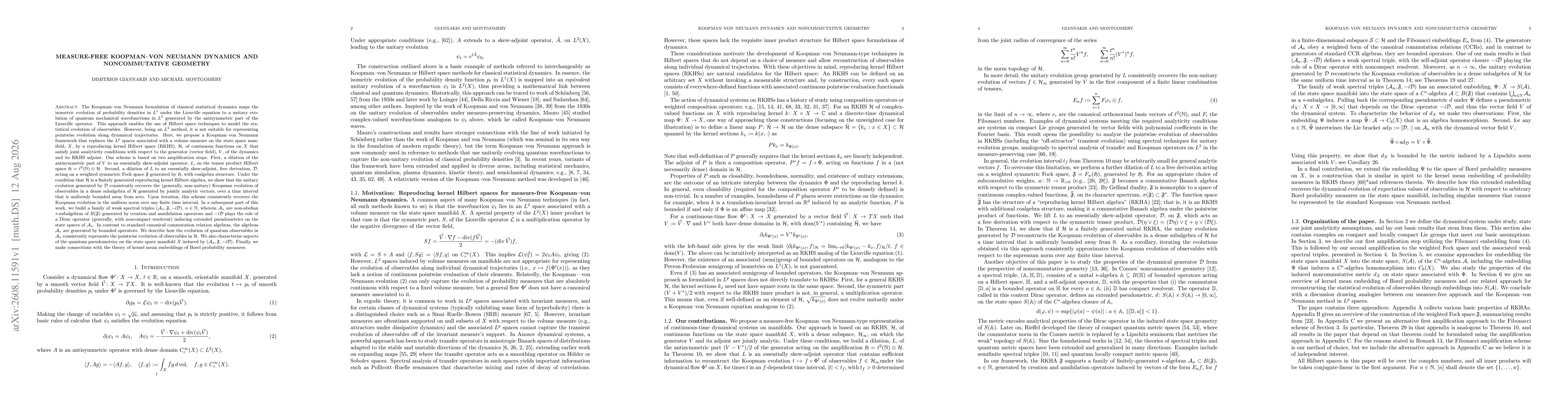 Thumbnail for Measure-free Koopman-von Neumann Dynamics and Noncommutative Geometry